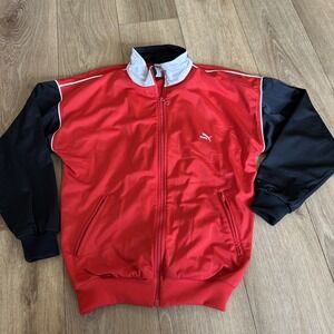 Puma Men's Retro Track Althletic Full Zip‎ Color Block Jacket Logo Small Red